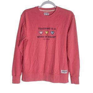 Life Is Good Teacher Sweatshirt Women's Size Medium Coral Pink Gift Teaching